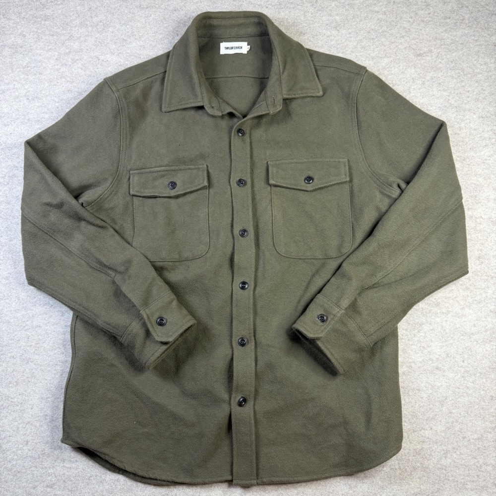 Taylor Stitch Maritime Shirt Jacket Olive Green Wool Blend Mens Size 44 Large